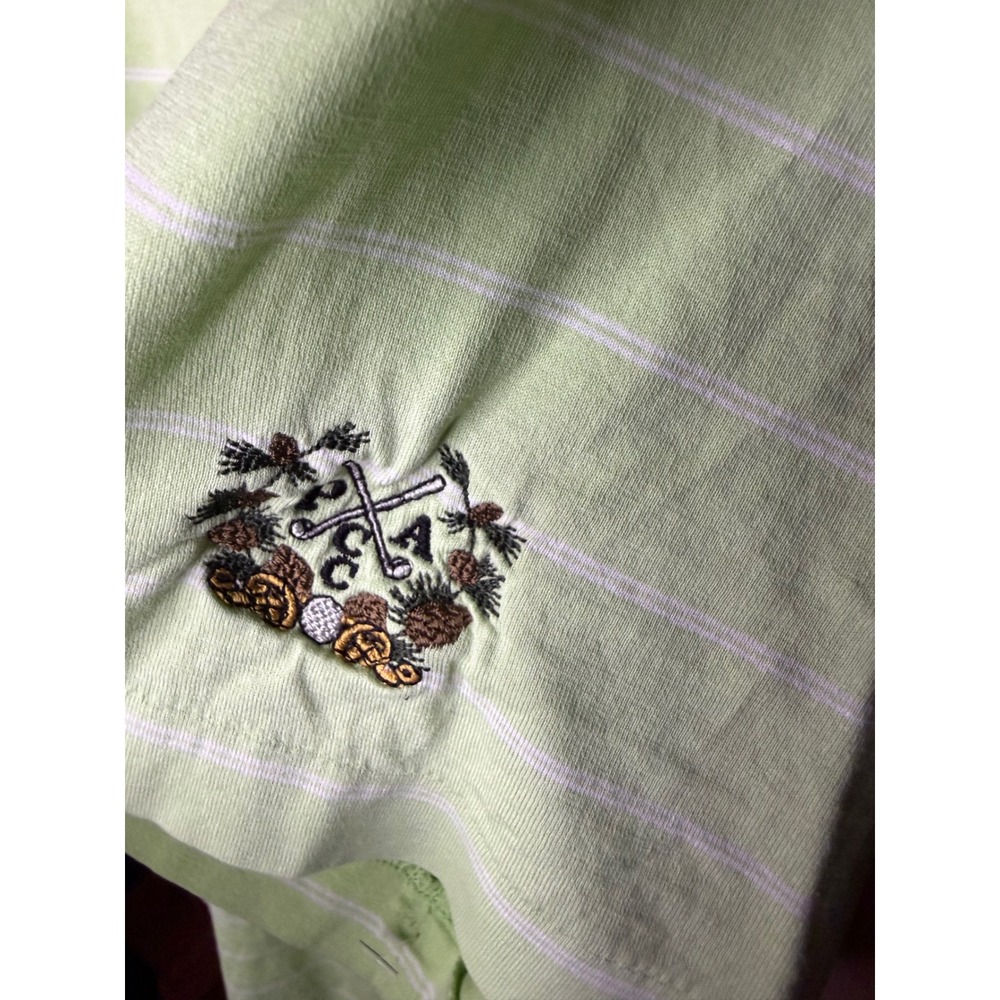 Polo Golf Ralph Lauren Mens Medium Pima Cotton Striped Polo Shirt Green PGA Logo - Picture 5 of 6